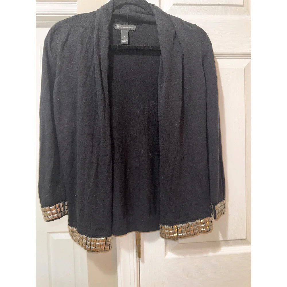 INC International Concepts‎ Womens Black Studded Open Front Cardigan Sweater M